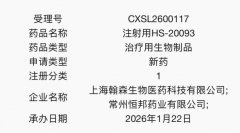 翰森制药注射用HS-20093新药申请获受理